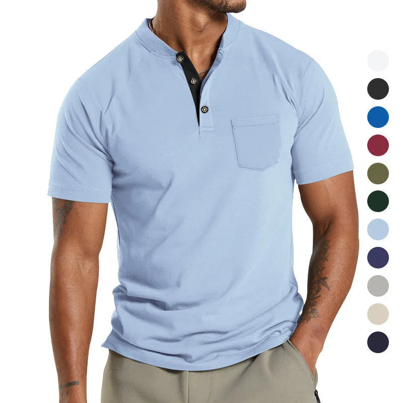 Men's plus size solid colour short sleeve shirt with a button chest pocket, shown in Army Green.
