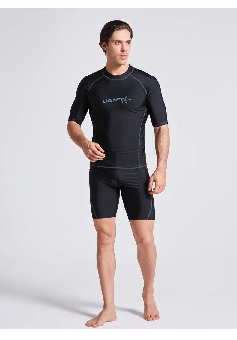 Men's half sleeve swimwear set for swimming snorkeling surfing with quick-dry nylon fabric