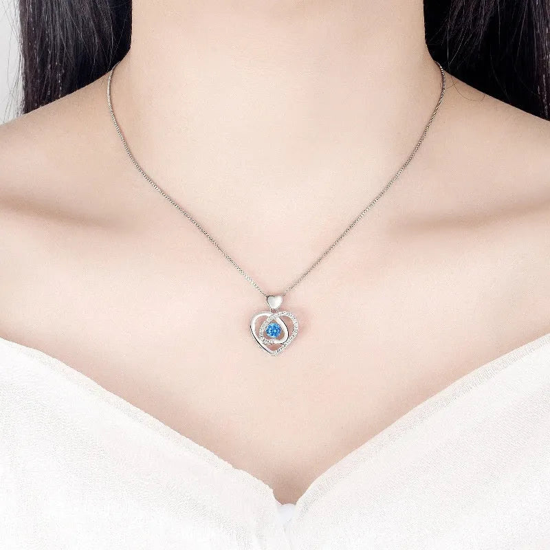 Blue diamond geometric heart pendant necklace and bracelet set on electroplated copper chain
