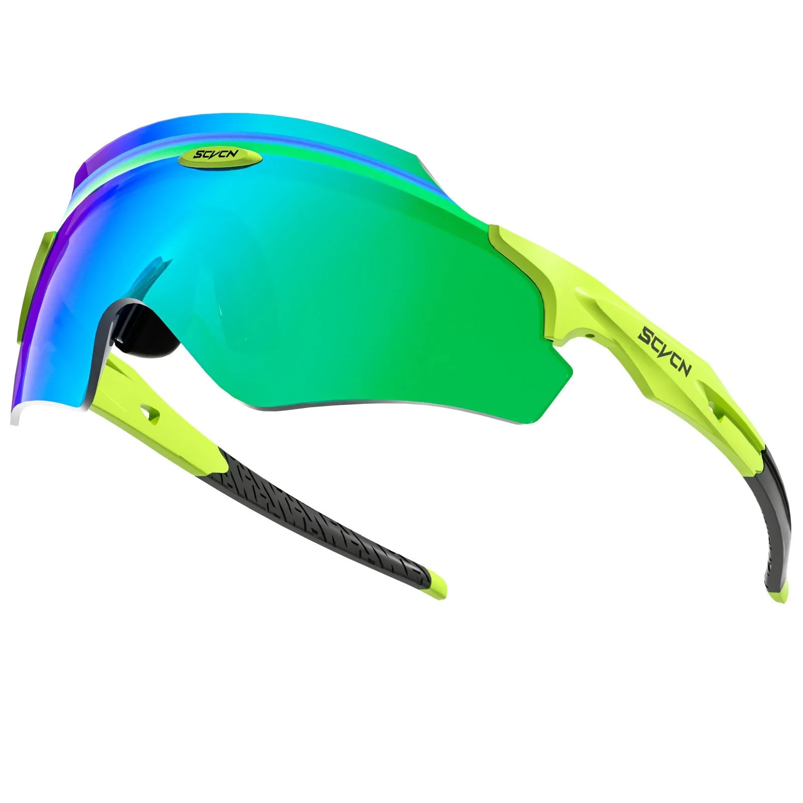 Frameless windproof athletic glasses with a colourful integrated lens in a sporty style.