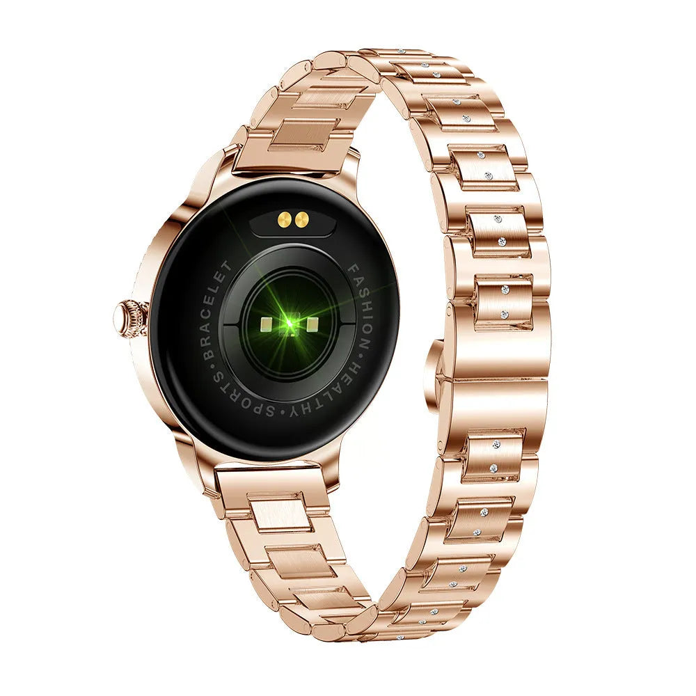 AK38 ladies smart watch with stainless steel strap and 1.09 inch colour touchscreen display