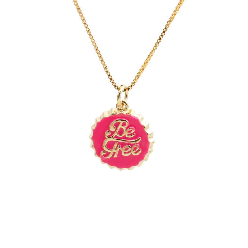 Copper bottle cap pendant necklace with electroplated 18K gold finish on 40cm box chain