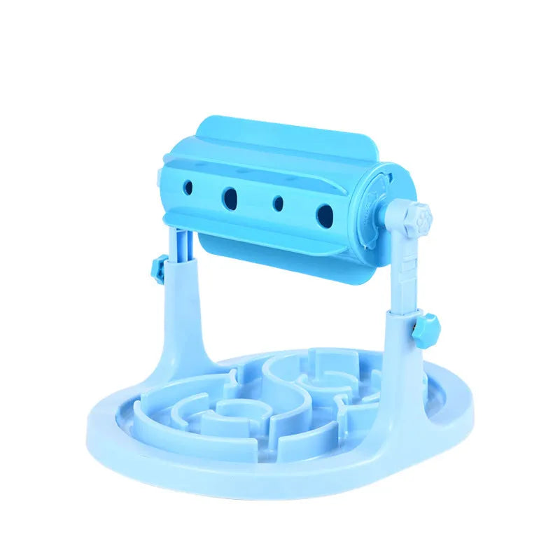 Blue adjustable height interactive dog and cat puzzle feeder slow food bowl toy