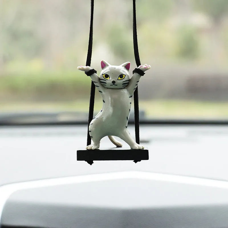 Resin cartoon cat car pendant decoration with adjustable rope in five colour variations