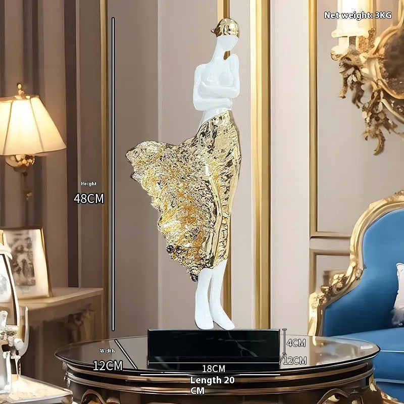 48cm tall sculptured beauty character ornament in rose gold or silver finish for modern home decor
