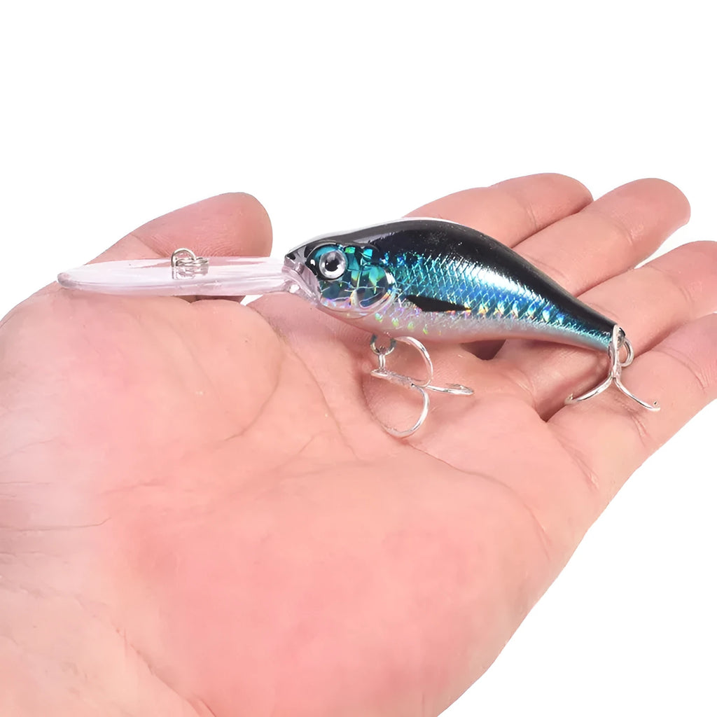 Little Fat Man deep diving minnow fishing lure showing colour options, 10.5cm in length.