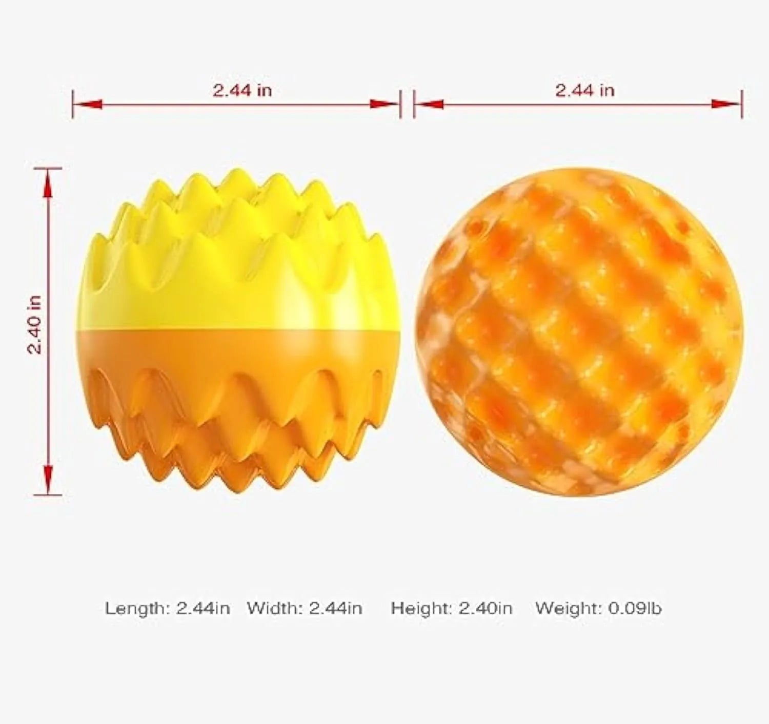 Blue and orange durable rubber dog ball with spiky texture for dental cleaning and floating squeaky toy