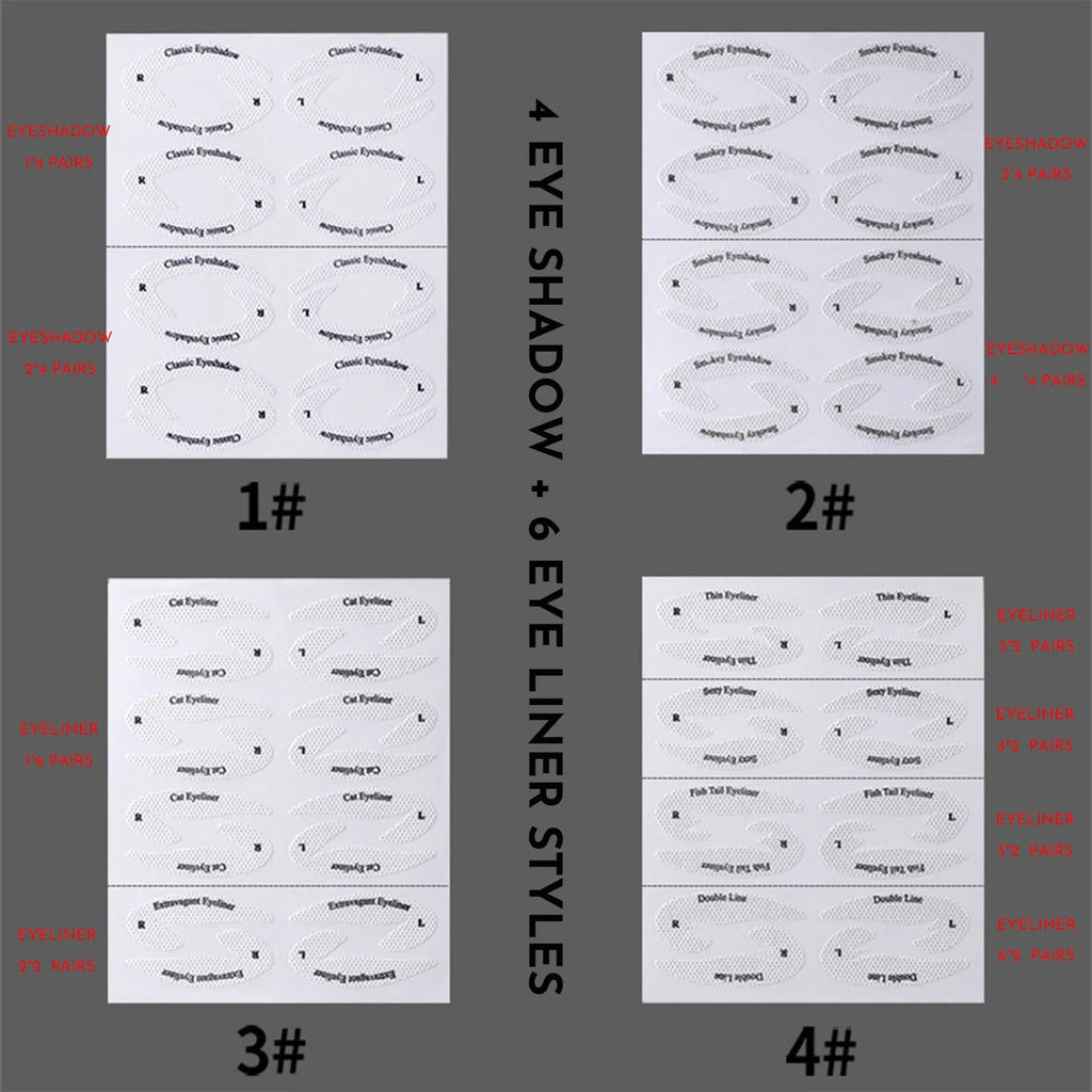 Set of four reusable adhesive eyeliner and eyeshadow makeup template stickers