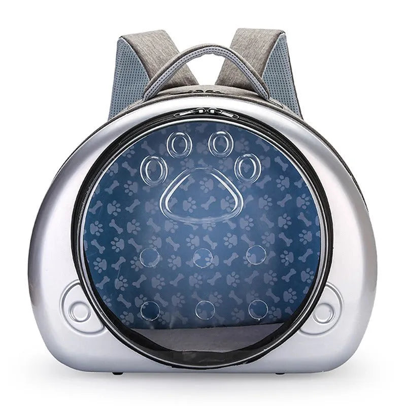 Transparent space capsule design cat carrier bag in a choice of rose gold, silver or champagne gold colour.