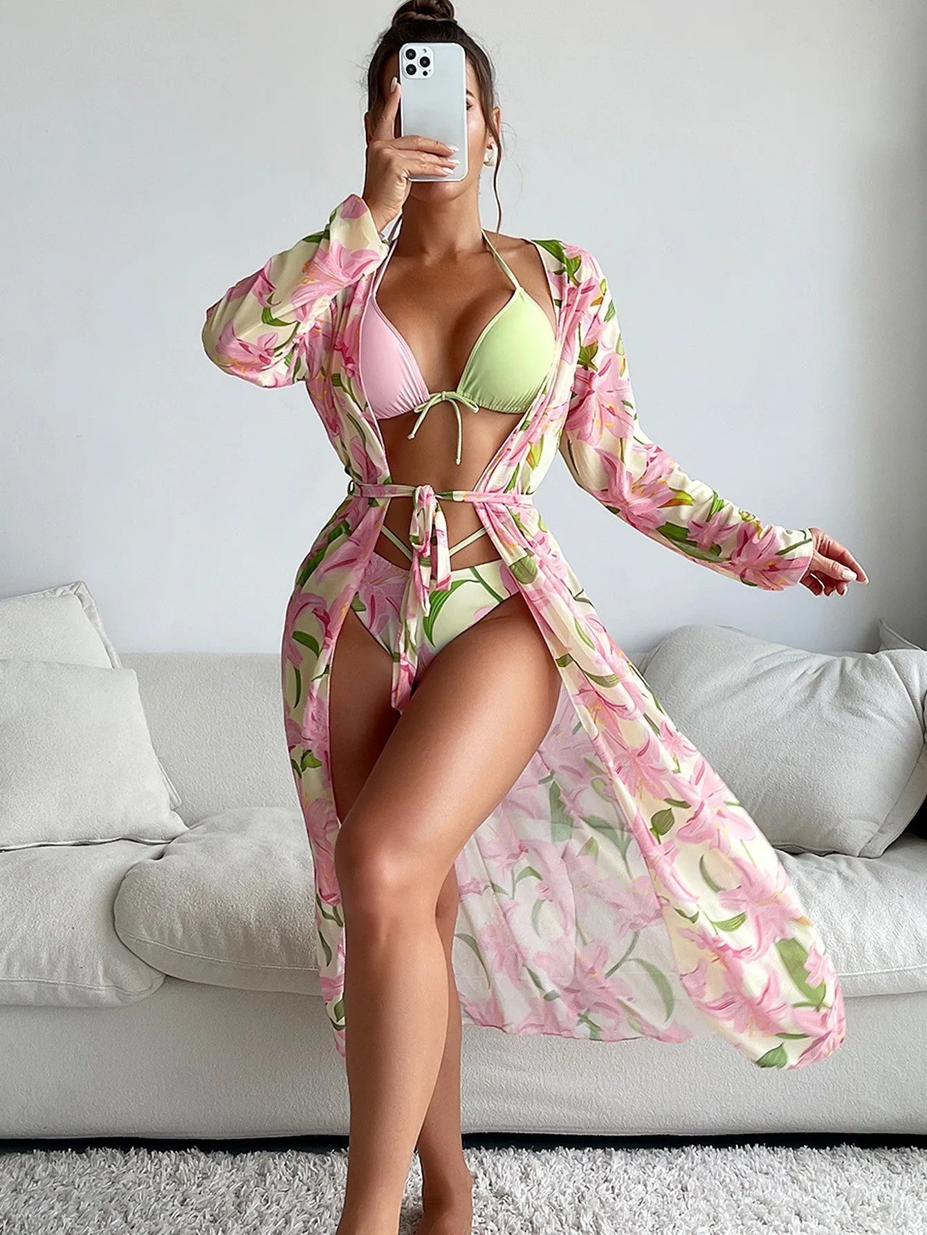 Women's printed bikini swimsuit in European and American style, shown in picture one colour.