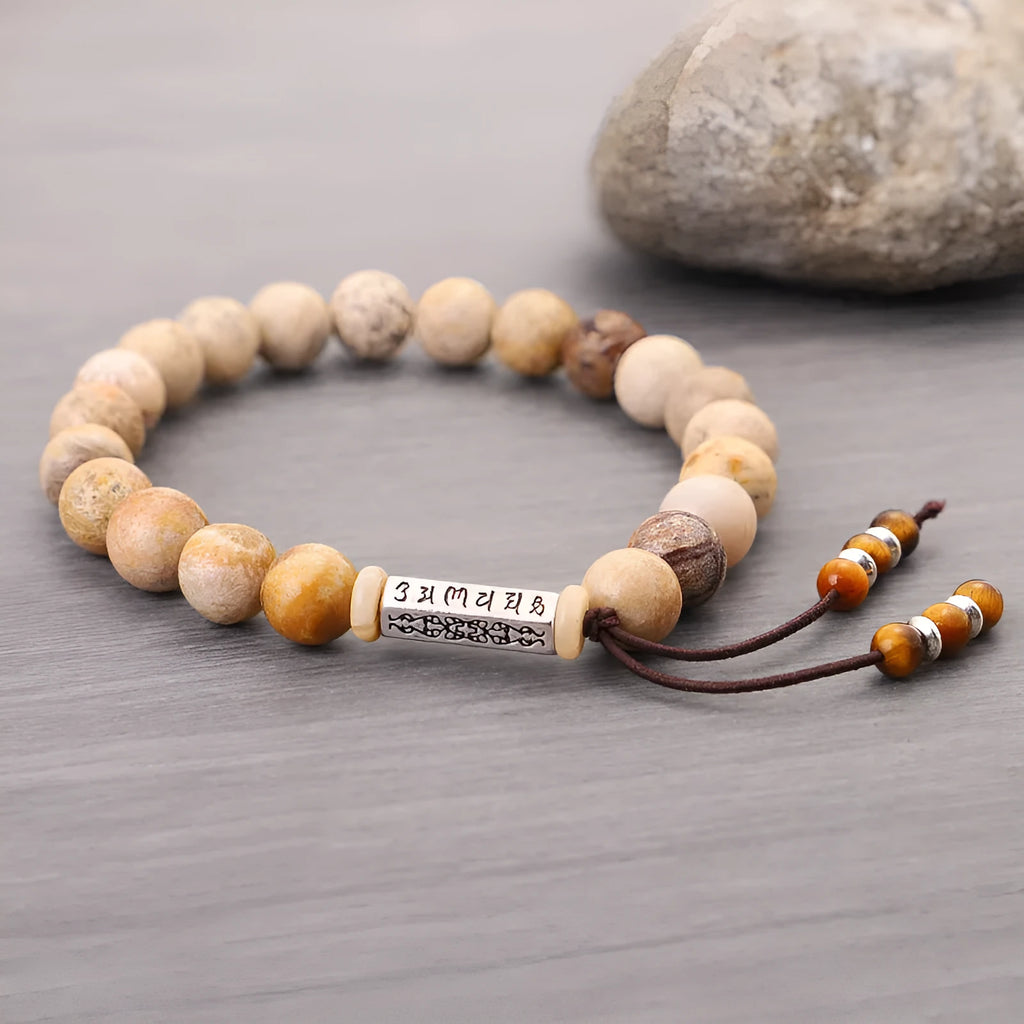 Handmade stone bead bracelet in wood colour with retro European American style design