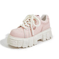 Women's beige leather casual shoes with subtle platform muffin bottom sole design