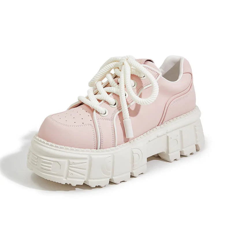 Women's beige leather casual shoes with subtle platform muffin bottom sole design