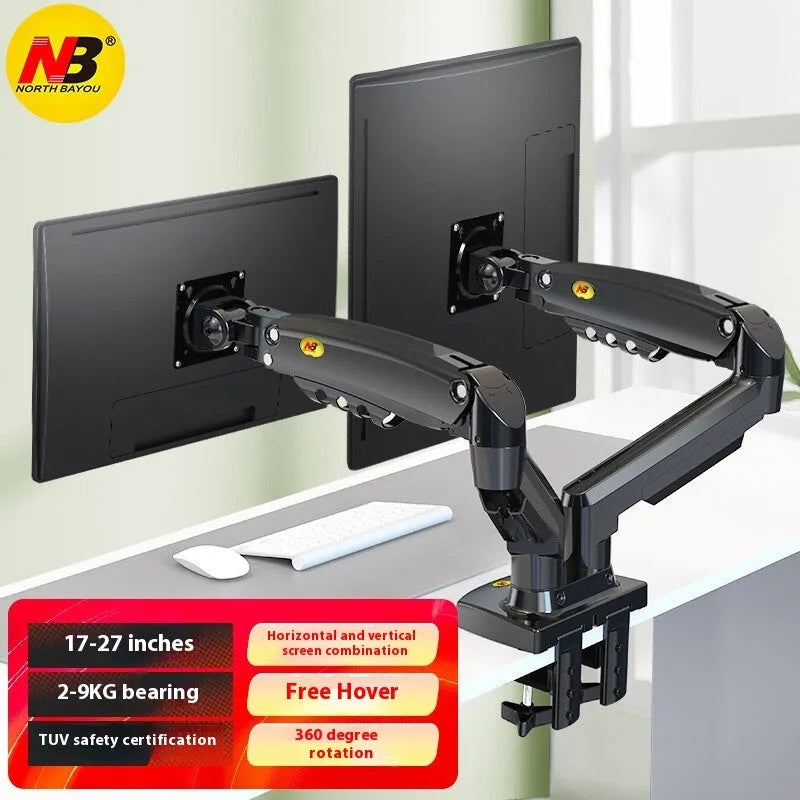 Dual screen vertical computer monitor bracket in aluminium alloy with mechanical height adjustment