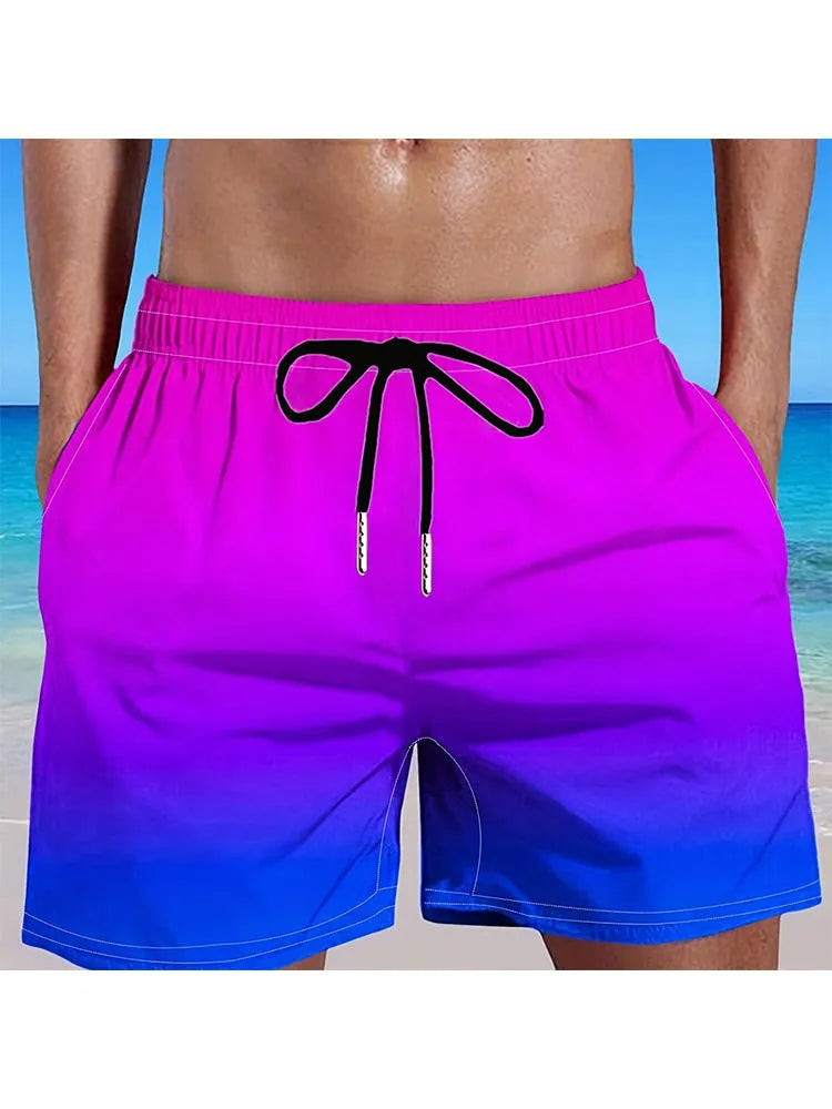 Men's gradient colour 3D printed sports shorts in mesh fabric with micro elasticity