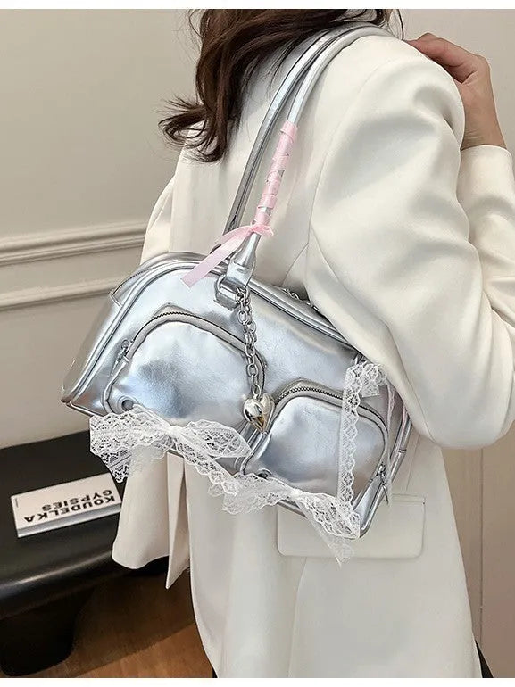 Women's beige PU leather casual shoulder bag with double straps and phone compartment