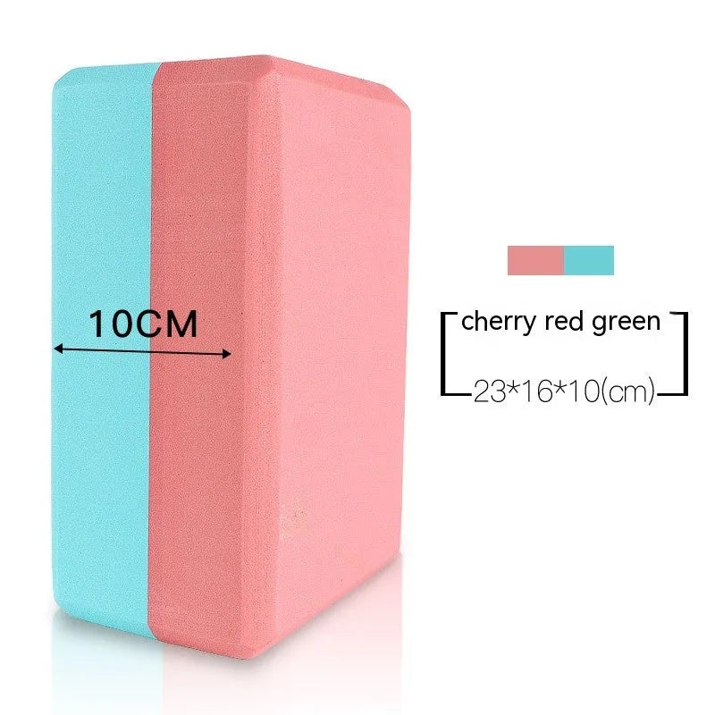 High-density EVA yoga block in a selection of solid colours and printed designs.