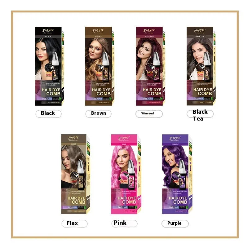 Permanent hair dye kit 200ML tube with applicator comb in Brown, Wine Red, or Dark Brown shades.
