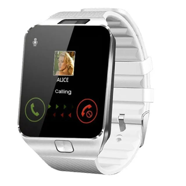 Black Bluetooth smart watch with 1.44-inch touch screen on a wrist, showing time display.