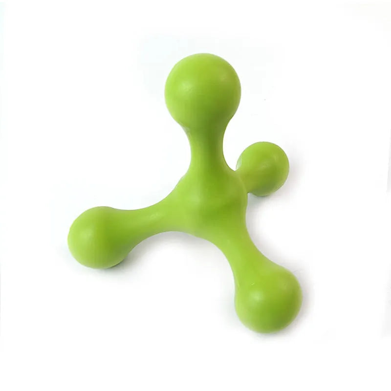 Blue silicone dog chew toy with three flexible legs for teething puppies