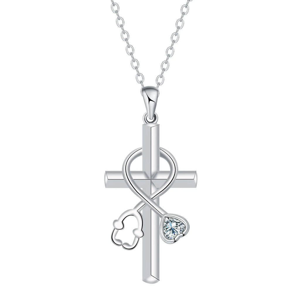 Women's cross stethoscope necklace with copper pendant and electroplated finish