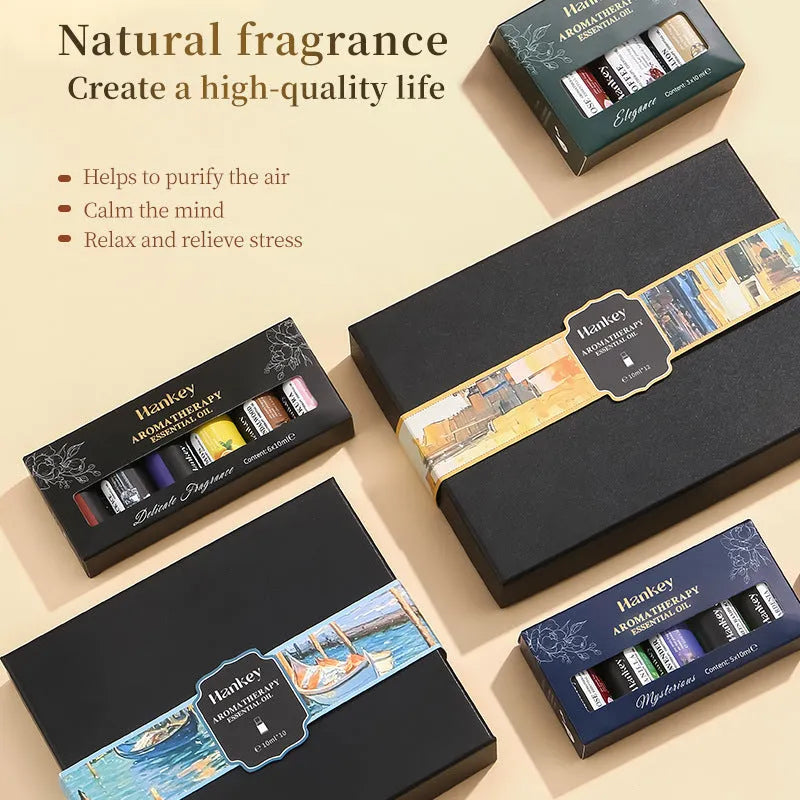 Boxed water-soluble aromatherapy essential oil sets in multiple pack sizes
