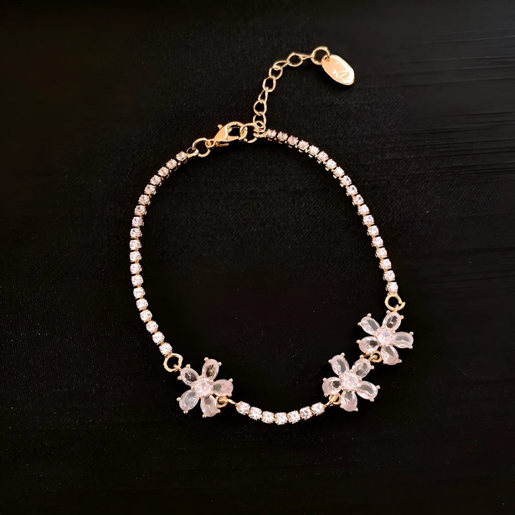 Gold geometric quadrilateral women's bracelet with inlaid zircon stones on copper