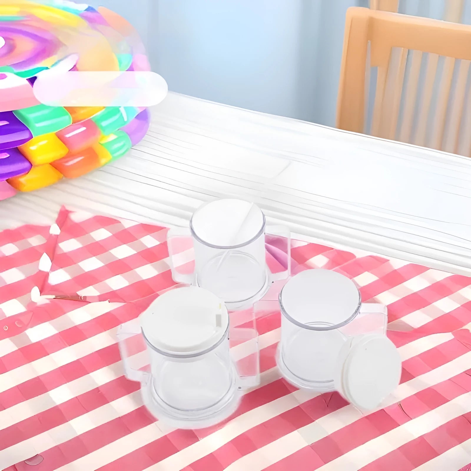 Transparent polypropylene spill-proof drinking cup with modern design.