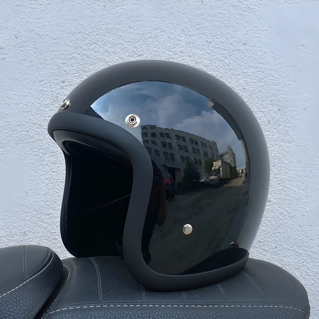 FRP retro-style half motorcycle helmet shown in a cement grey colour variant.