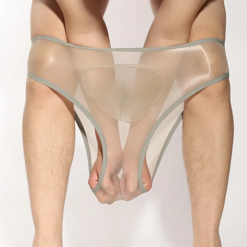 Men's transparent nylon briefs with bullet separation design in multiple colour options