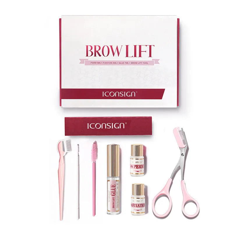 Pink eyebrow quick ironing perm set in a suit-style kit.
