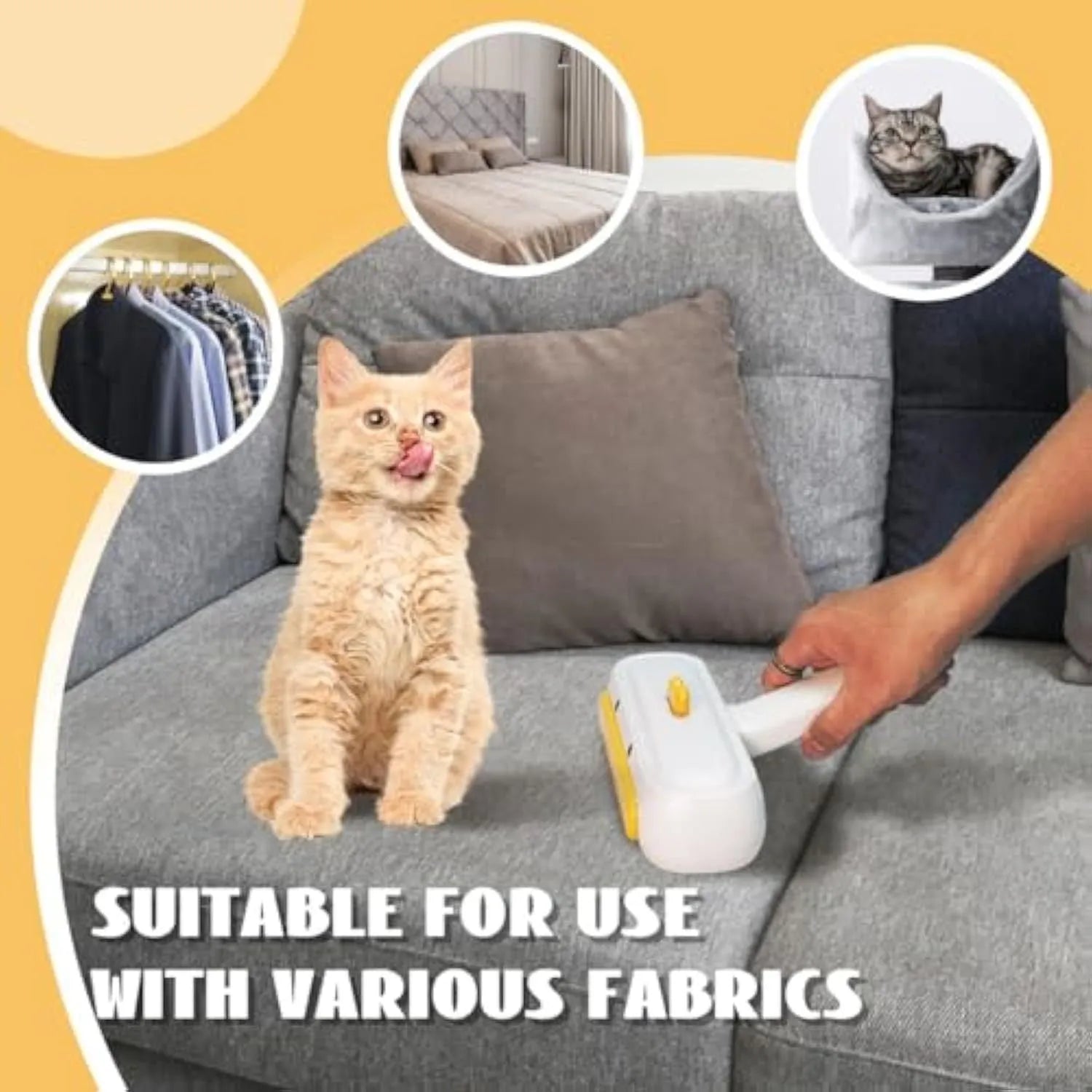 Yellow duck design reusable manual pet hair remover brush with lid open