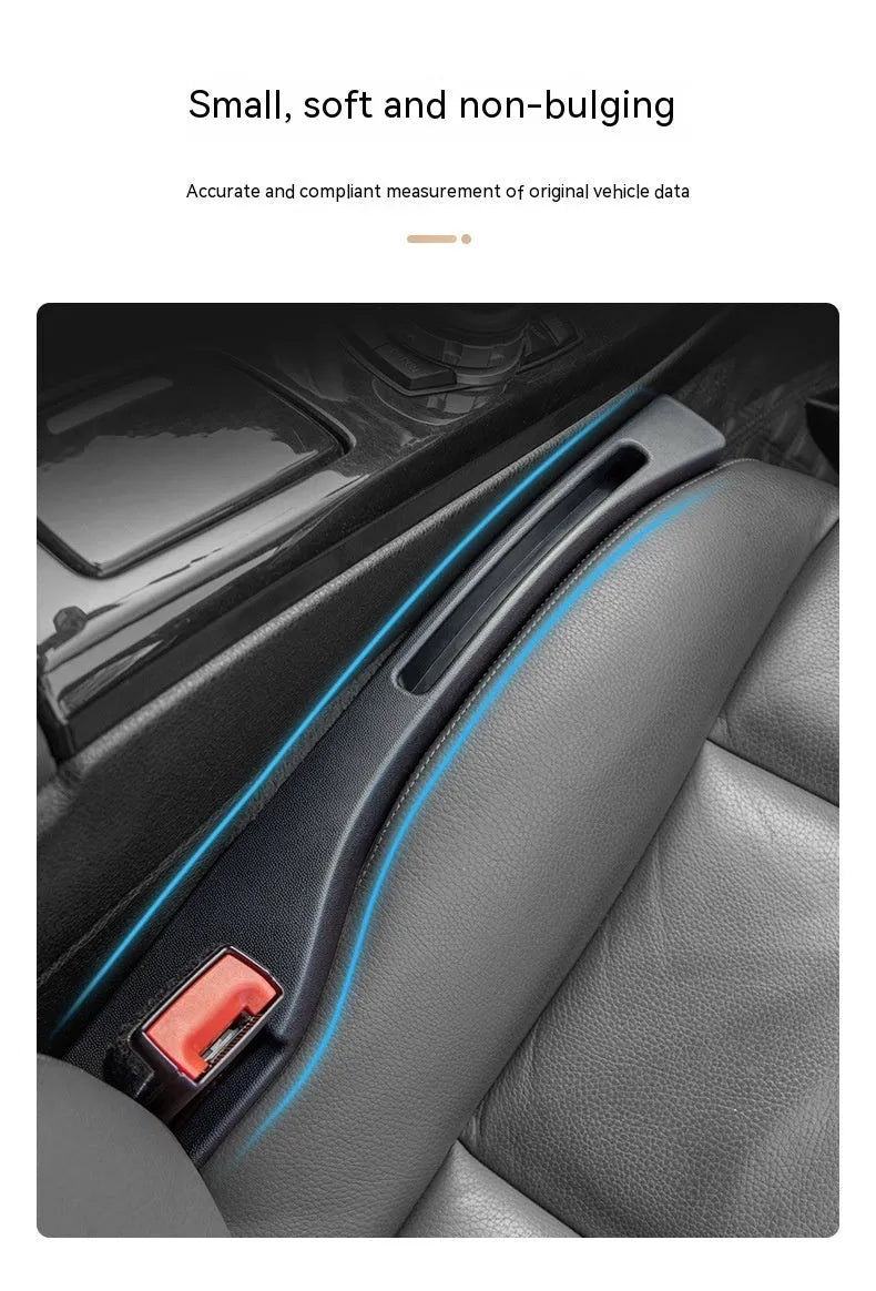 Black plastic car seat gap storage box with handle for organising driving essentials