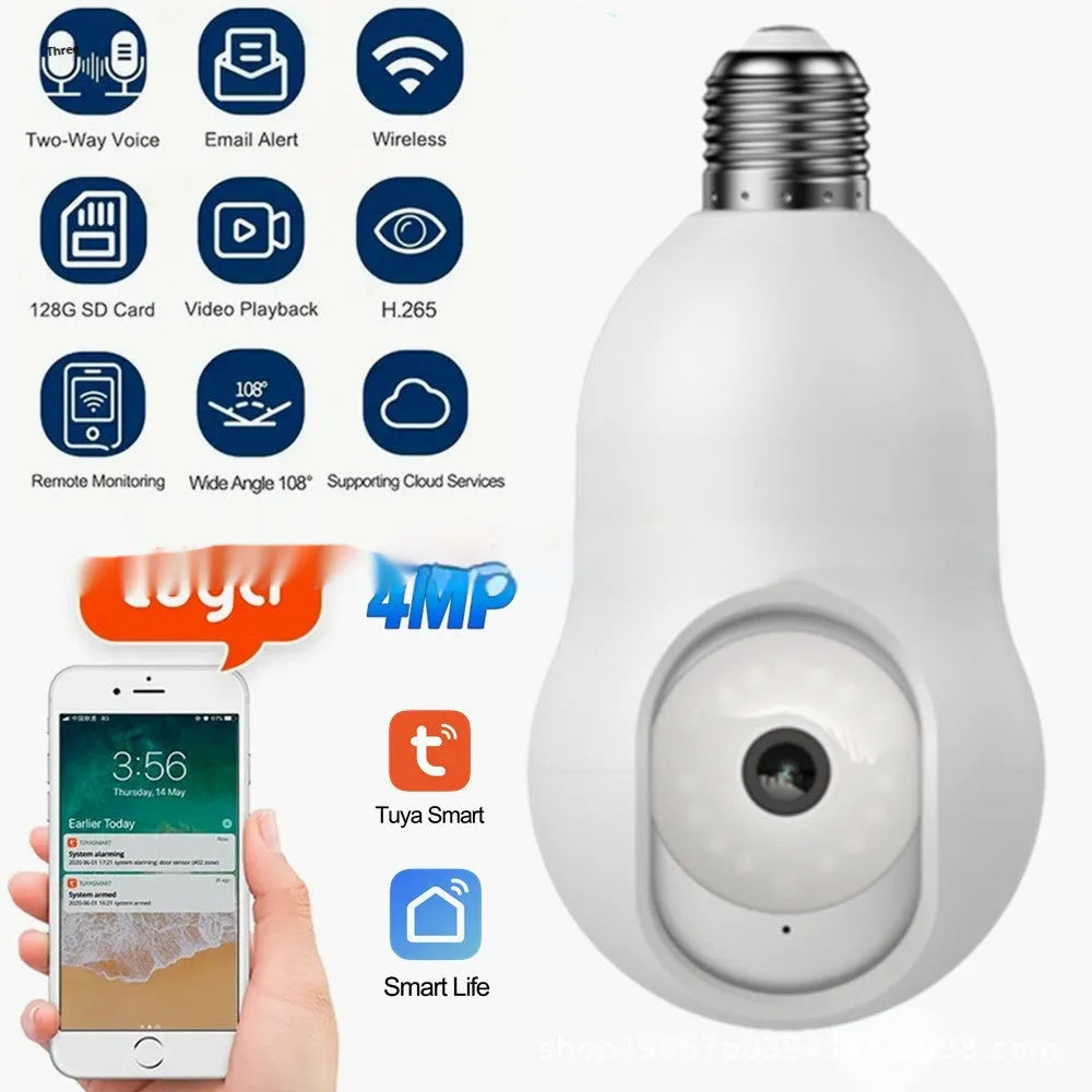 Graffiti style 2K 4MP WiFi surveillance camera with E27 interface and night vision