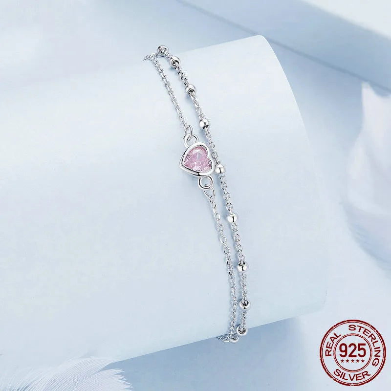 BSB152 colour sweet girlish 925 sterling silver heart-shaped bracelet with adjustable chain.