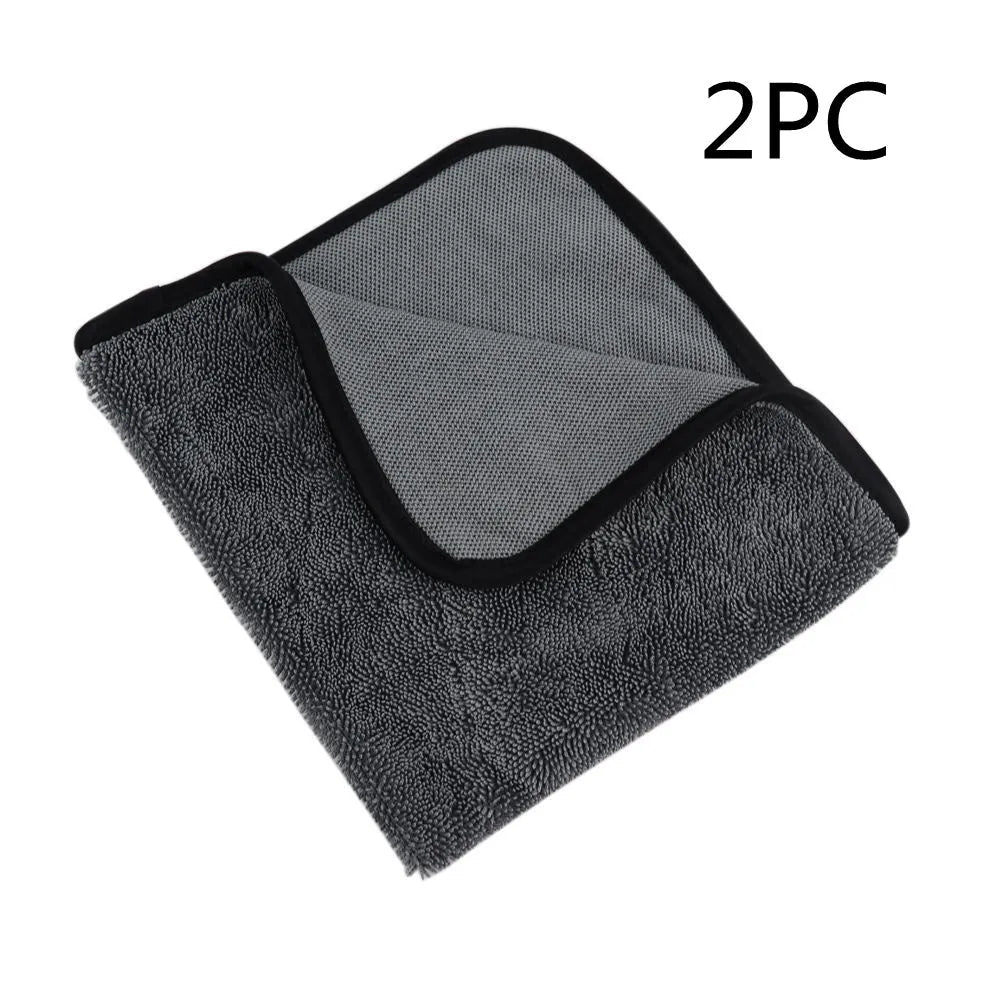 Grey square microfiber car wash towel laid flat, showing its 40x40 cm size.