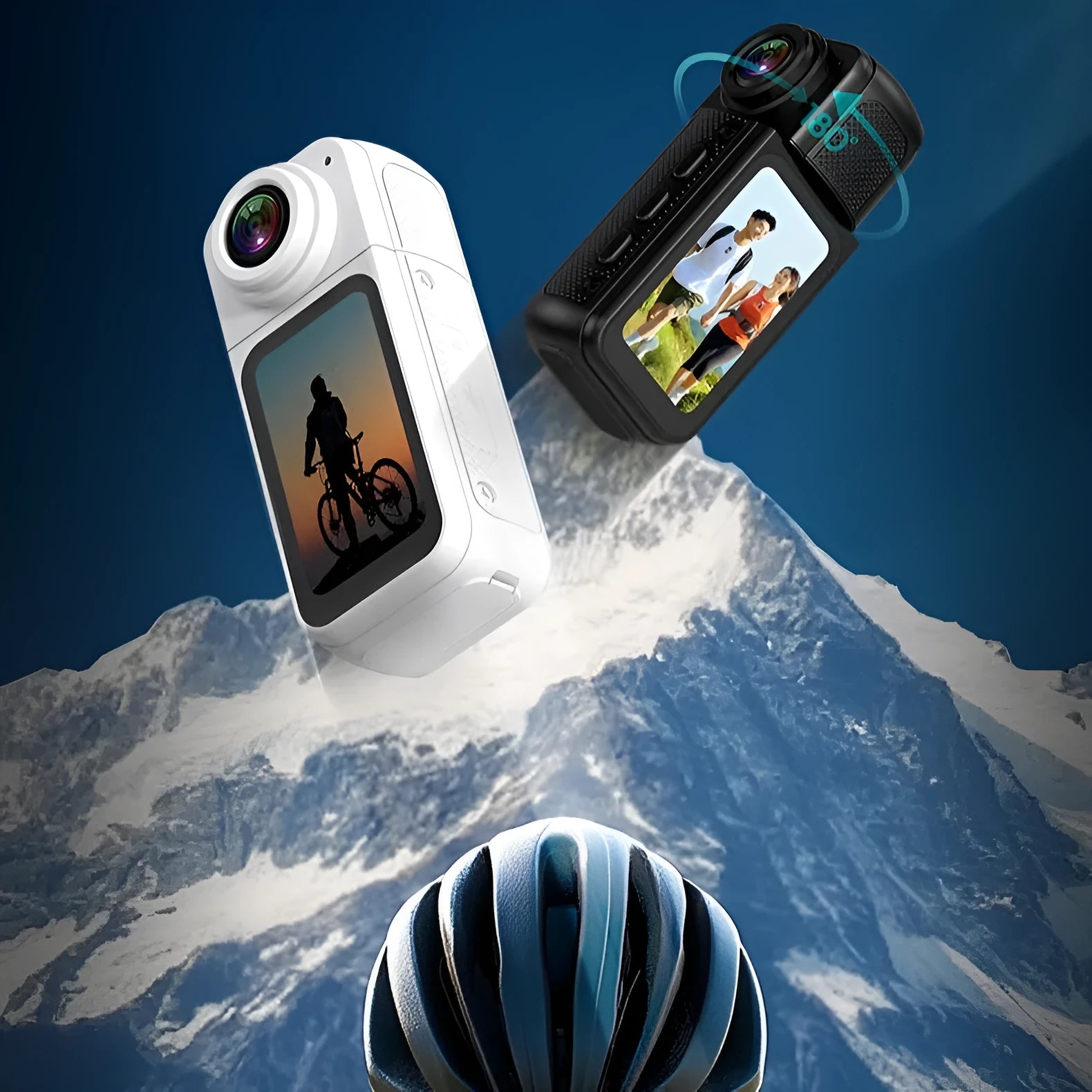 Riding S70 thumb camera in black with 180 degree rotating lens, compact ABS body