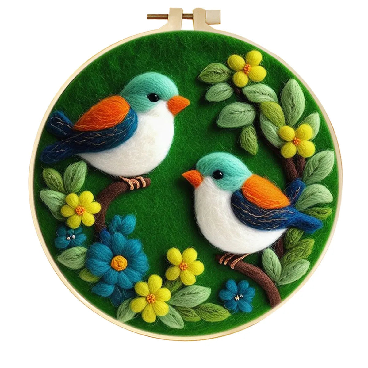 Round linen embroidery kit with wool felt materials for three-dimensional floral design
