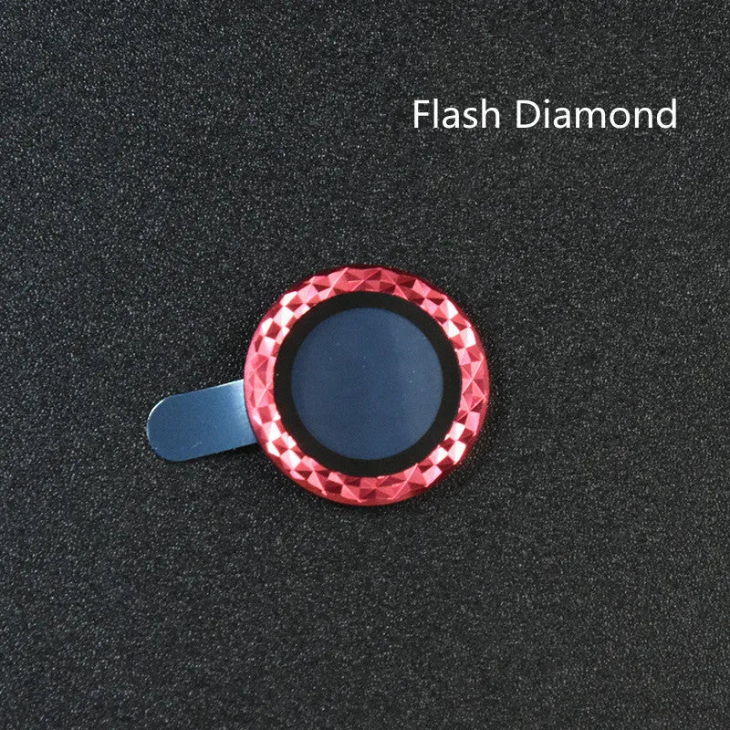 iPhone camera lens protection film with aluminium alloy ring and diamond pattern tempered glass.