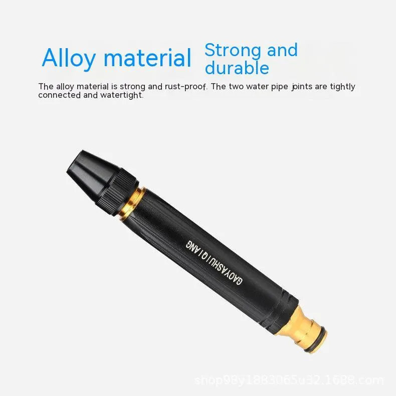 Black alloy car wash water gun with choice of pagoda or nipple spray tip, 17.7cm long