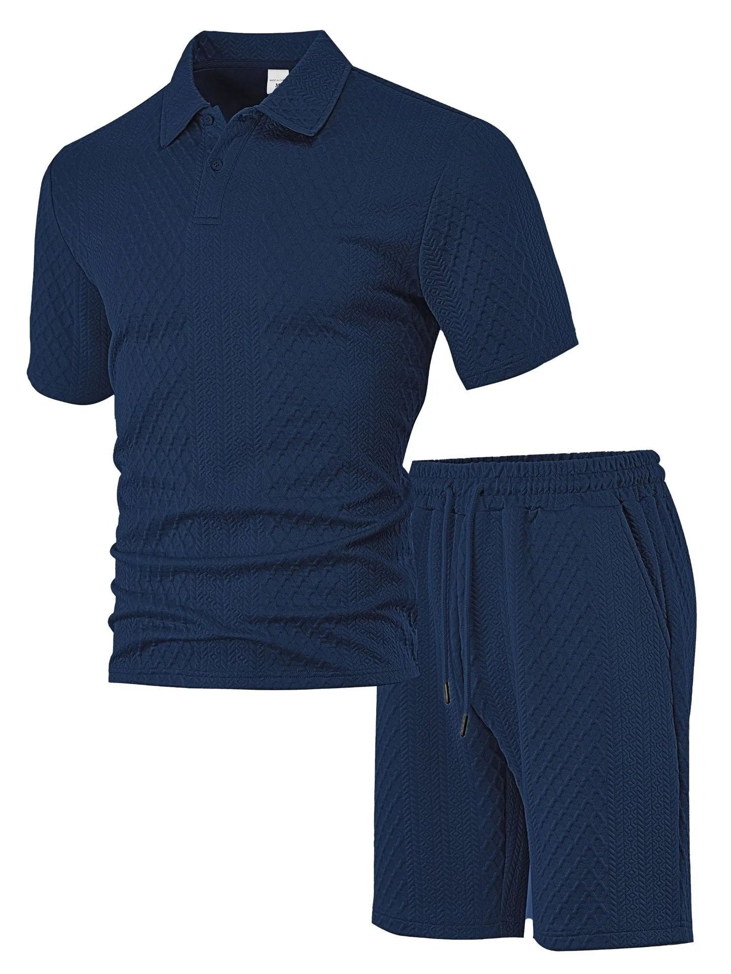 Men's patterned polyester casual short sleeve suit in multiple colours with polo shirt and trousers