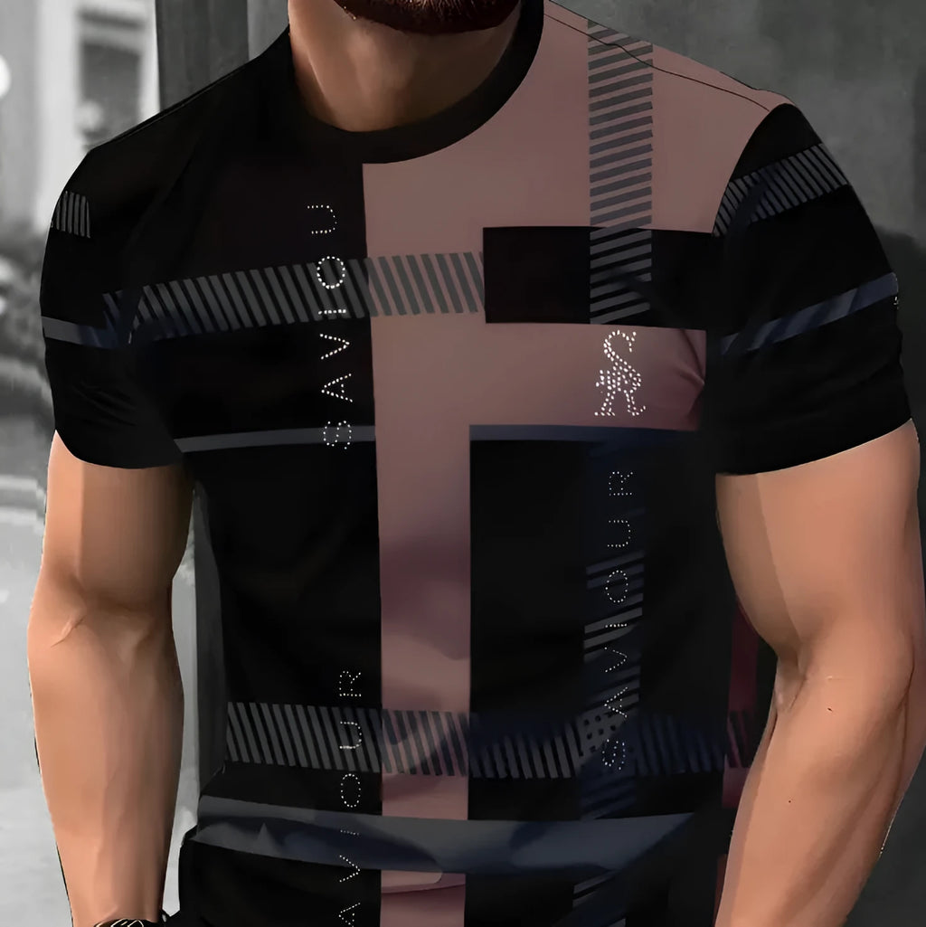 Men's loose fit short-sleeved t-shirt with digital 3D striped printing in casual style