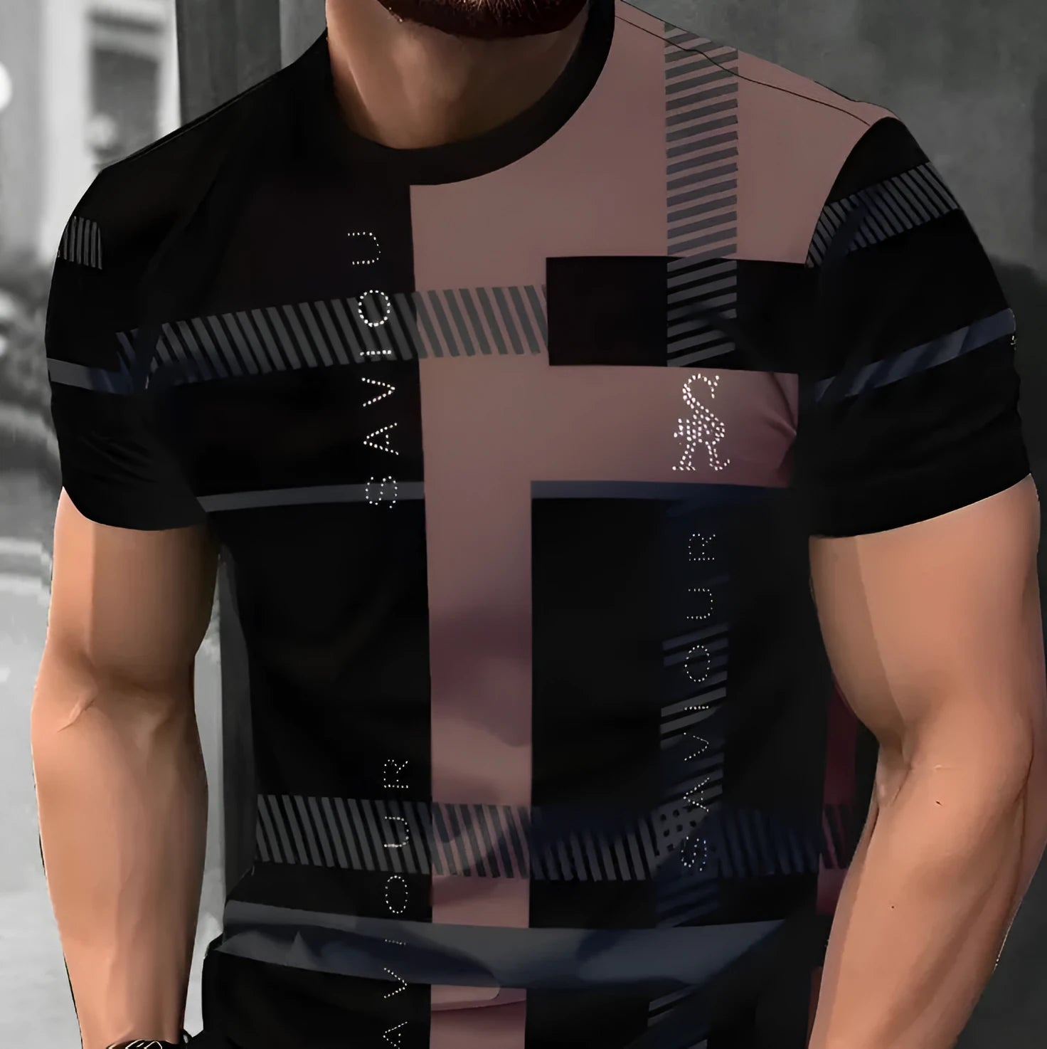Men's loose fit short-sleeved t-shirt with digital 3D striped printing in casual style