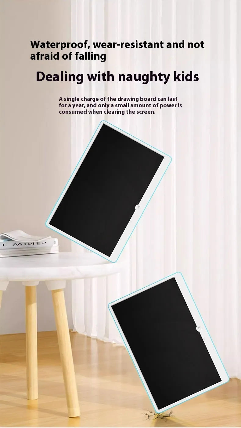19-inch LCD charging drawing board for children in blue and white colour scheme.