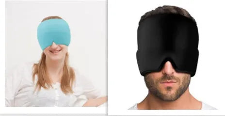 Black elastic cloth gel eye mask for headache relief with adjustable headband