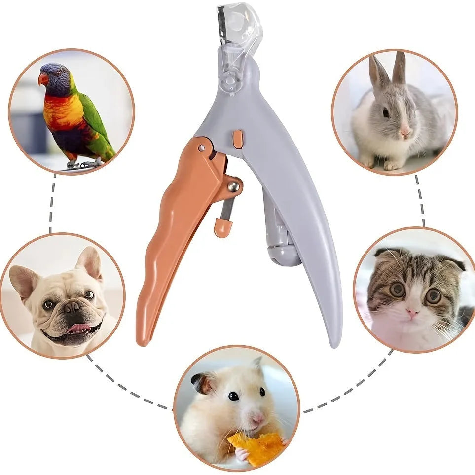 Yellow LED pet nail trimmer with magnifying glass and steel blades for cutting cat and dog nails
