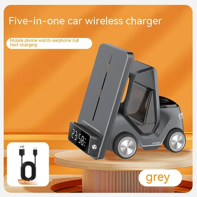 Gray, orange, white, and yellow 15W three-in-one wireless charging bracket for mobile phones and smartwatches