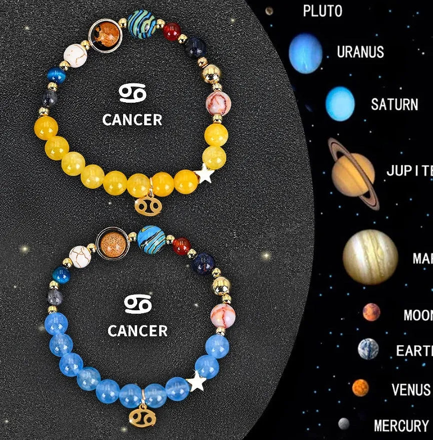 Natural stone beaded bracelets for twelve zodiac signs in two-piece astrology jewellery set