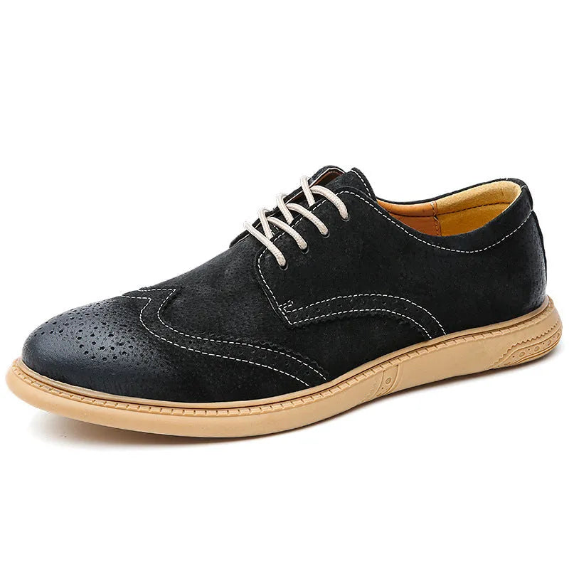 Men's low top business leather shoes in grey with lace-up design and leather toe cap