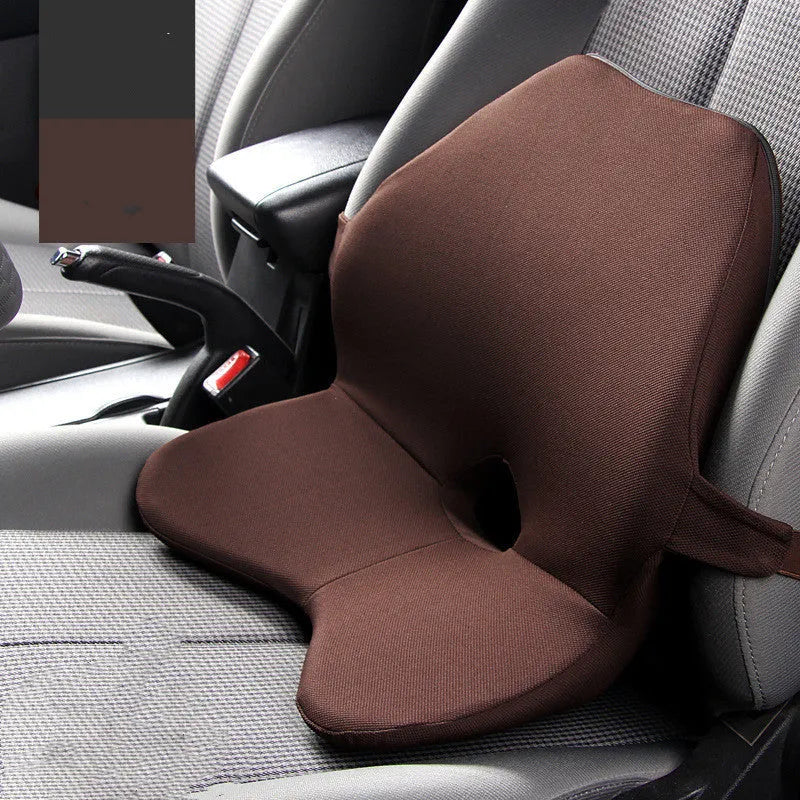 Car memory foam waist cushion with optional headrest in neutral colours for lumbar support while driving